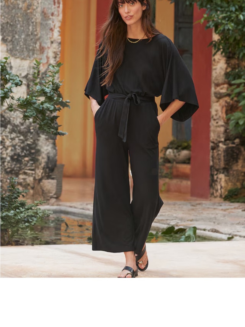 Garnet Hill Black Wide-Leg Prato Knit Jumpsuit with Tie Waist NWT